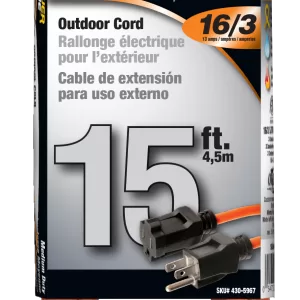 EXT CORD 16/3 ORANGE 15'