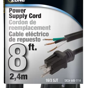 POWER SUPPLY CORD 16/3 8' BL