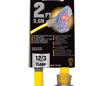 EXT TAP 3-OUT 12/3 YELLOW 2'